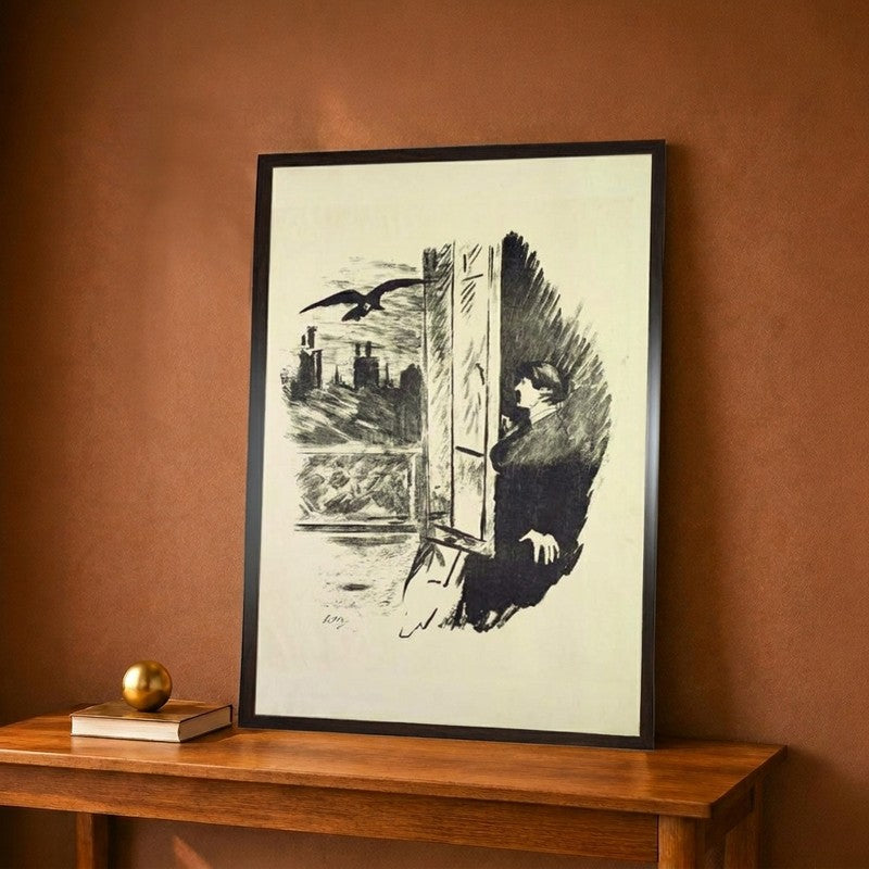 Illustration for The Raven by Edgar Allen Poe 1875 Canvas Wall Painting - 36 x 54 Inches