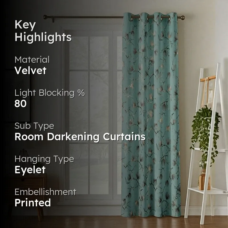 Soft Edge Printed Velvet Curtain - Sage Green,Gold media 2