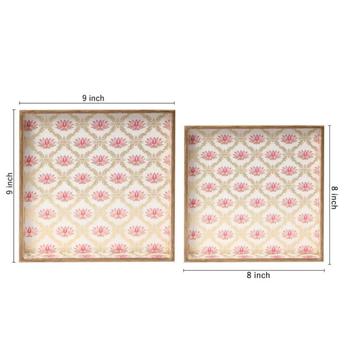Top view of two square floral trays showing their different sizes