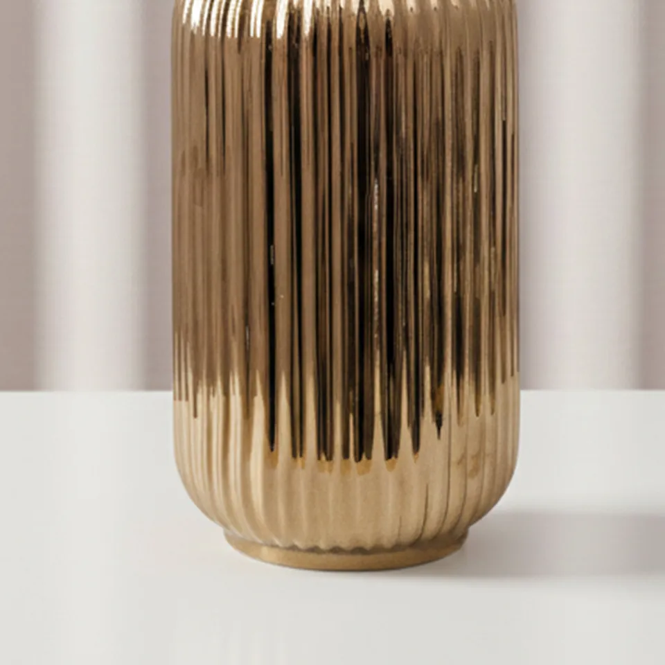 Opulent Ribbed Ceramic Vase - Gold media 6