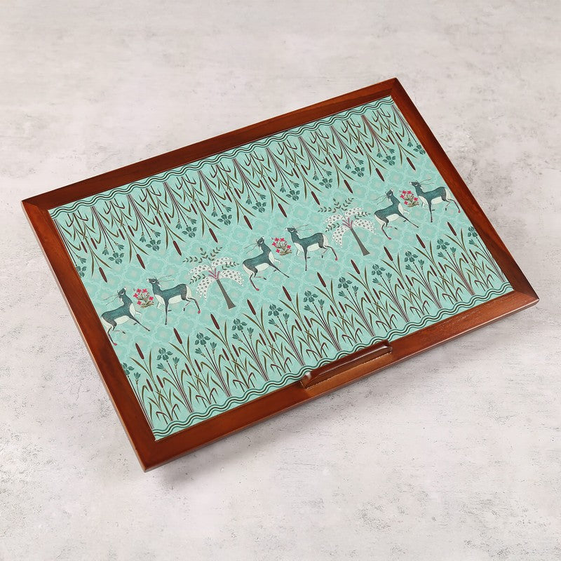 India Circus Teak Wood Mirroring Deer Garden Laptop Table media 4