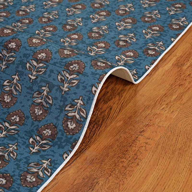 Aldor Ethnic Polyester Anti-Skid Polyester Carpet - Blue media 6