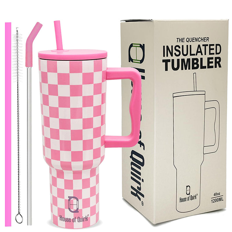 Chic Check Stainless Steel Tumbler (1200 ML) - Pink