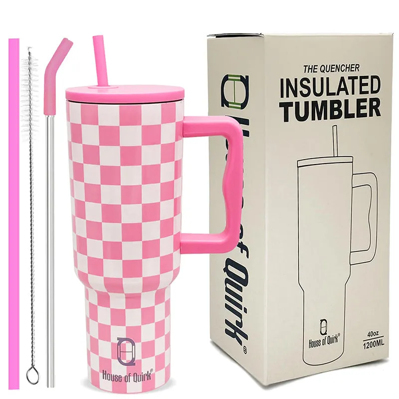 Chic Check Stainless Steel Tumbler (1200 ML) - Pink media 1