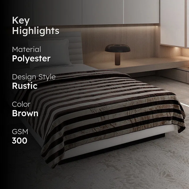 Monte Carlo Strivon Bold Stripes Polyester Blanket (Coffee) - 300 GSM media 2