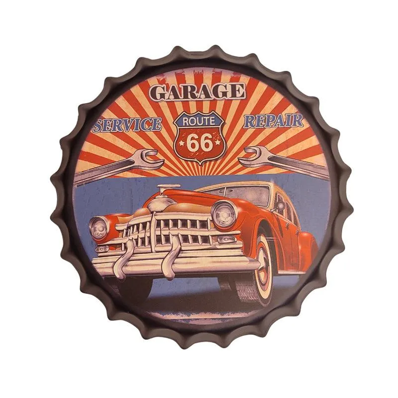 Garage Route 66 Bottle Cap Metal Wall Accent media 4