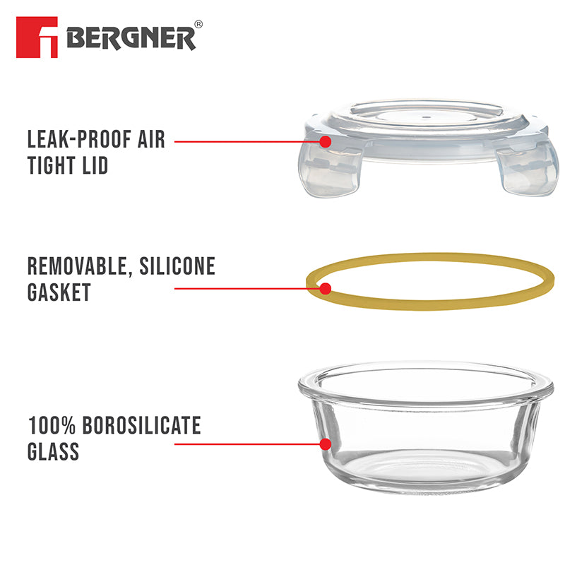 Bergner Glass Guard Airtight Glass Tiffin Box (Yellow) - 400 mL media 6
