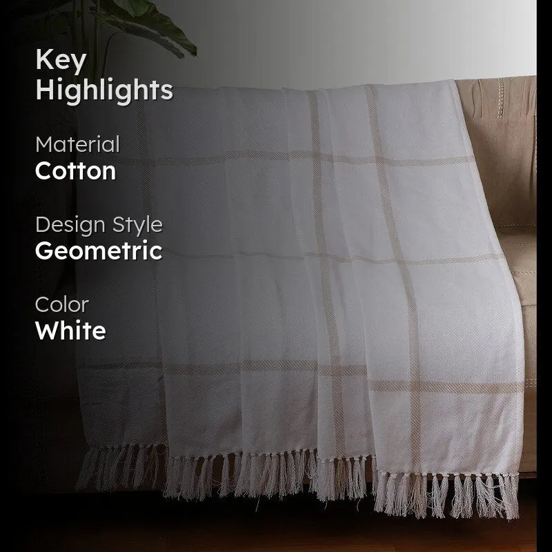 Nordic Nights Knitted Cotton Throw - White & Beige media 2