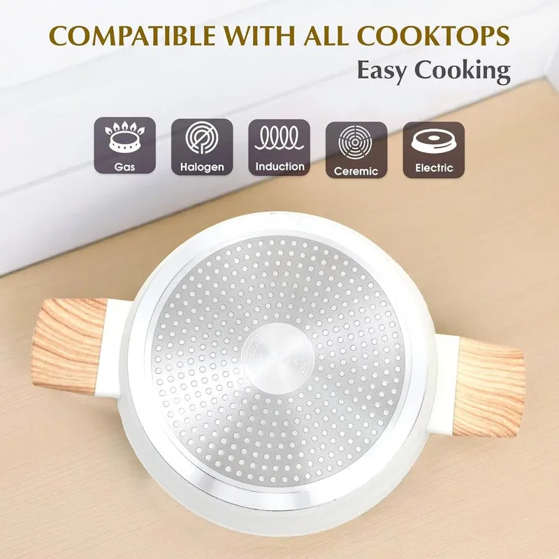 Solara Brewora Ceramic Round Kadhai With Lid (White & Brown) - 2200 mL media 4