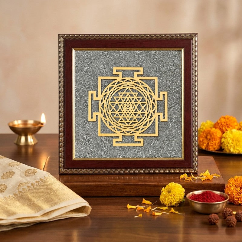 Sri Yantra Divine Pyrite & Wood Wall Art