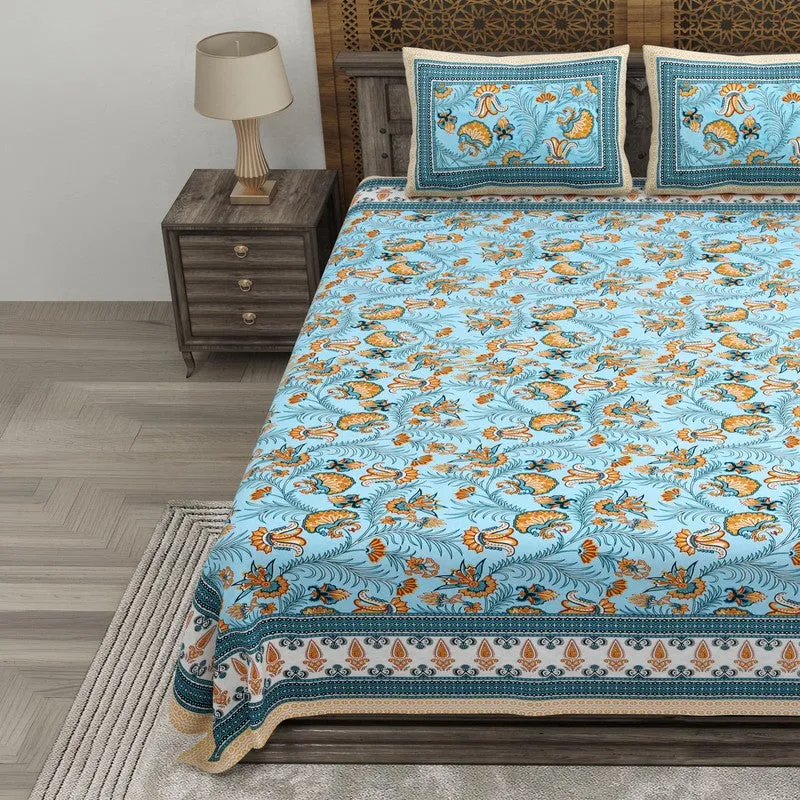 Bloomet Cotton Bedsheet (Blue,Yellow) - 240 TC media 3