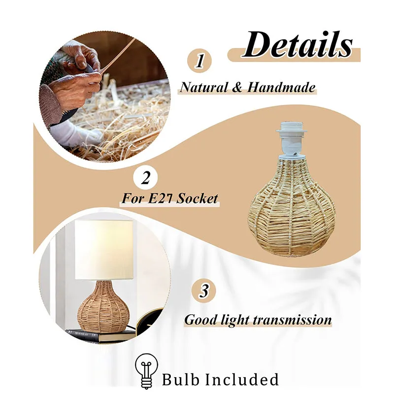 Palladian Edge Raffia Fabric Table Lamp - Grey,Brown media 4