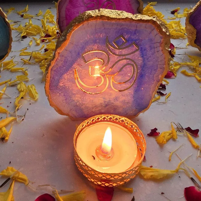 Festive Om Tealight Candle Holder - Violet media 1