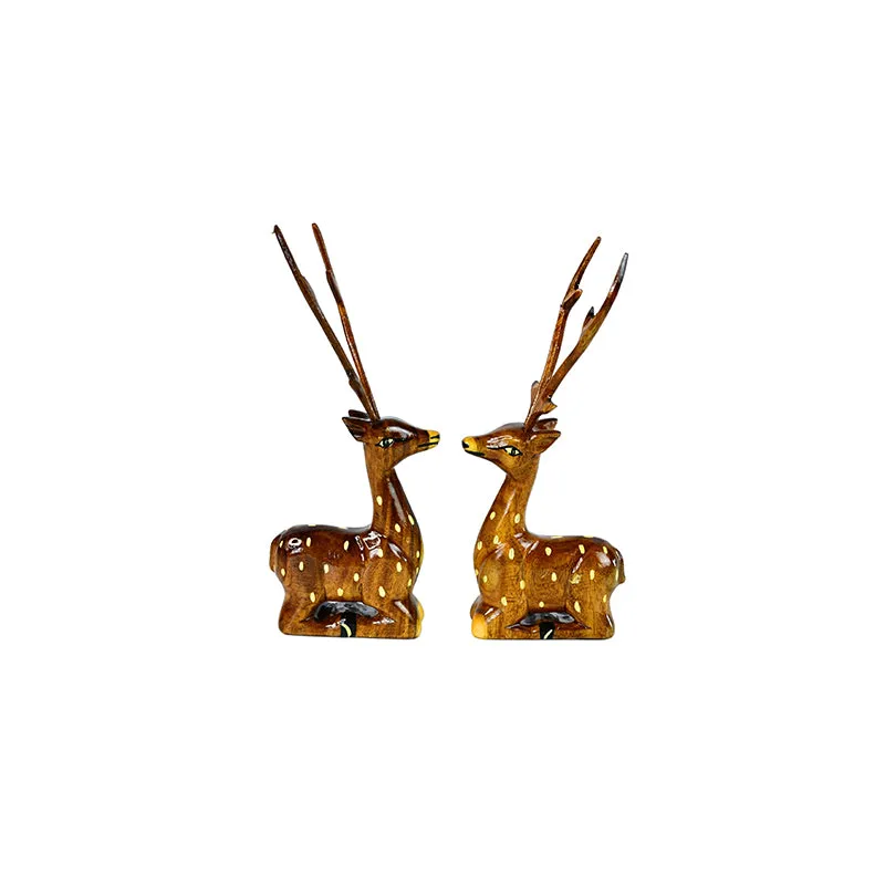 Timber Stags Wood Showpiece - Set Of Two media 3
