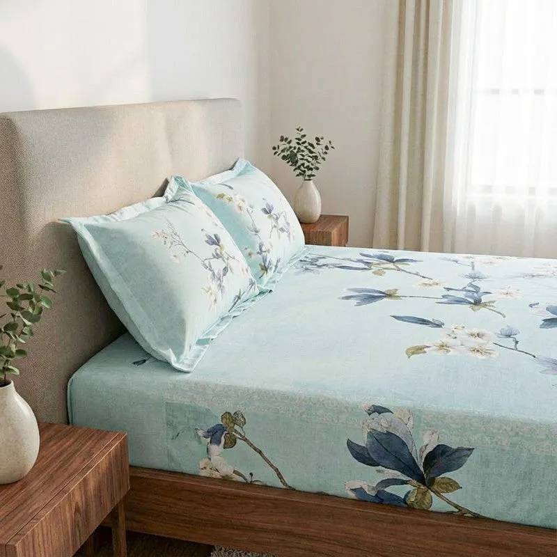 Nigaar Floral Cotton Bedsheet (Pista Green) - 200 TC media 3