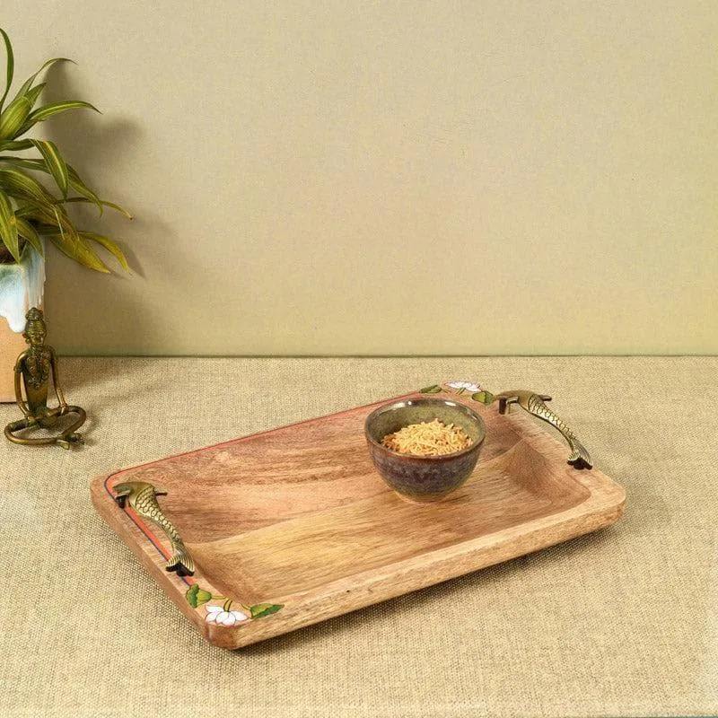 Pichwai Mango Wood Tray media 1