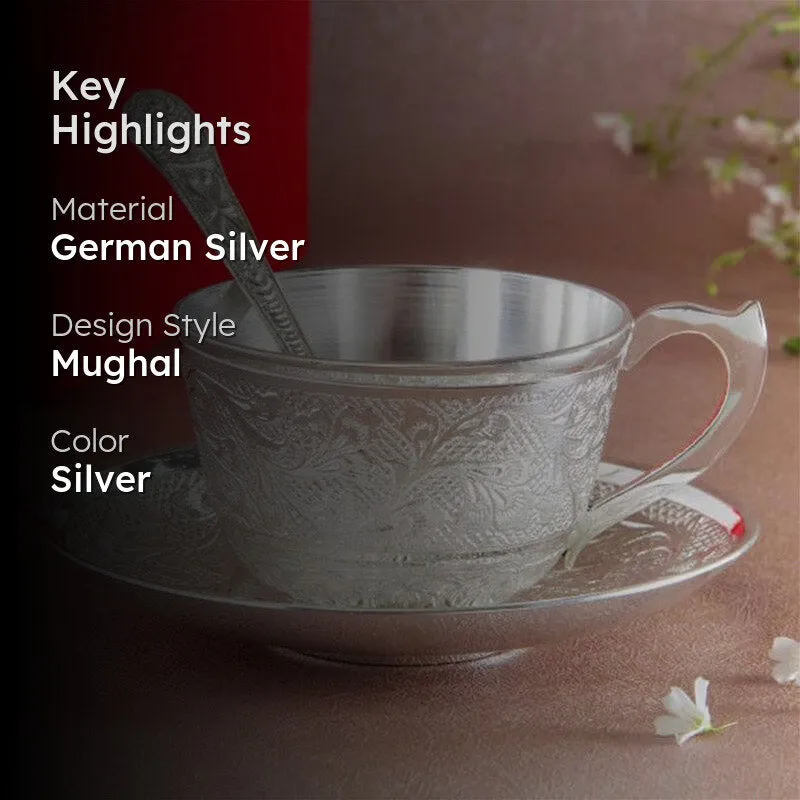 Luxury German Silver Tea Cup & Saucer Set with Spoon (150 mL) - Set of Three media 2