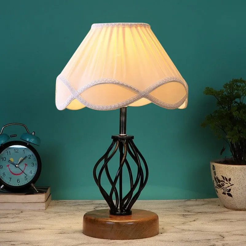 Gloflare Cotton Table Lamp With Wooden Base - Ivory media 3