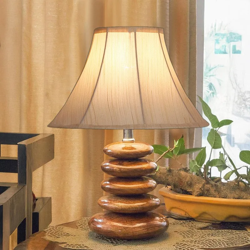 Lynira Cotton Table Lamp With Wooden Base - White media 3