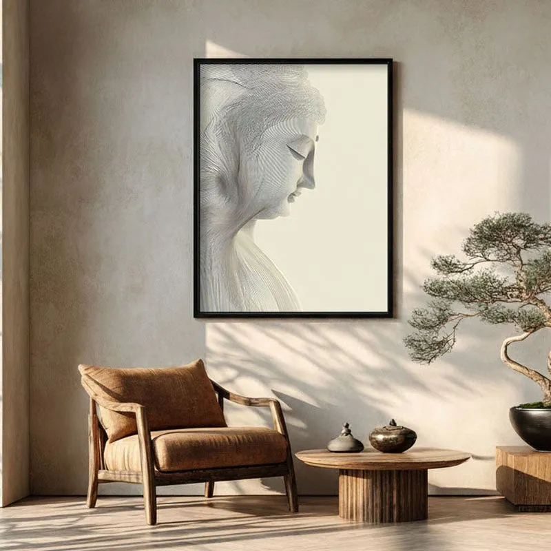 Silent Contemplation Buddha Wall Painting With Black Frame media 1