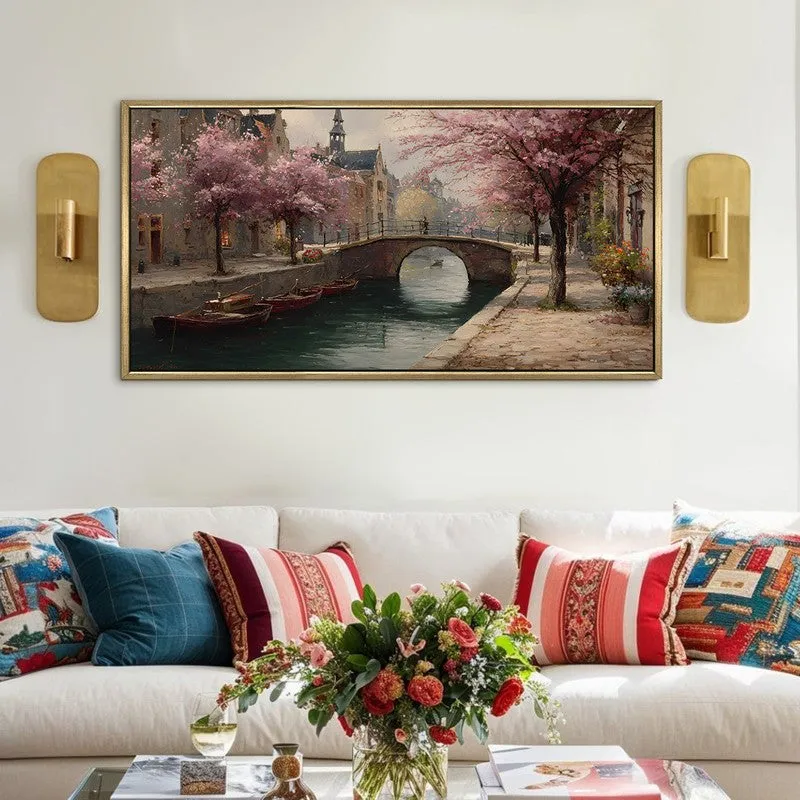 Blossom Bridge Canvas Wall Painting With Frame media 1