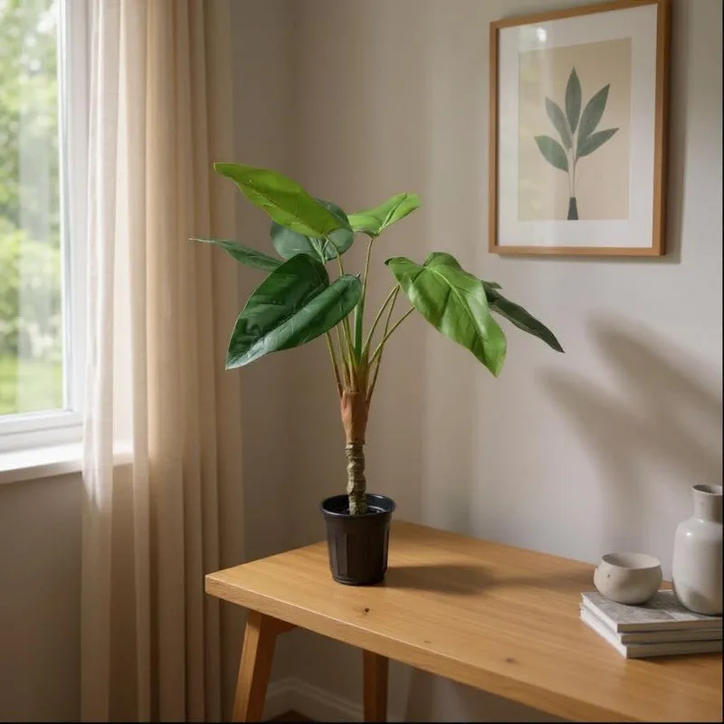 TeraVine Alocasia Artificial Plant With Black Plastic Pot - 2.4 Feet media 3