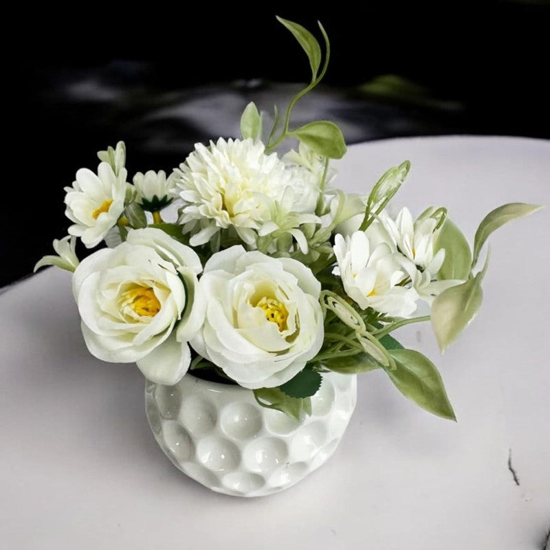 Faux Rosette Artificial Flower With Ceramic Pot media 3