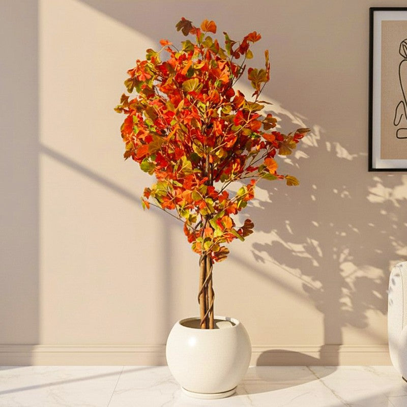 Verdiq Artificial Ginko With Black Plastic Pot - 5.5 Feet