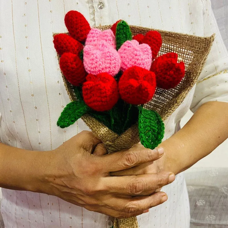 Crochet Handmade Rose Bouquet (Red,Pink) - Set of Twelve media 8