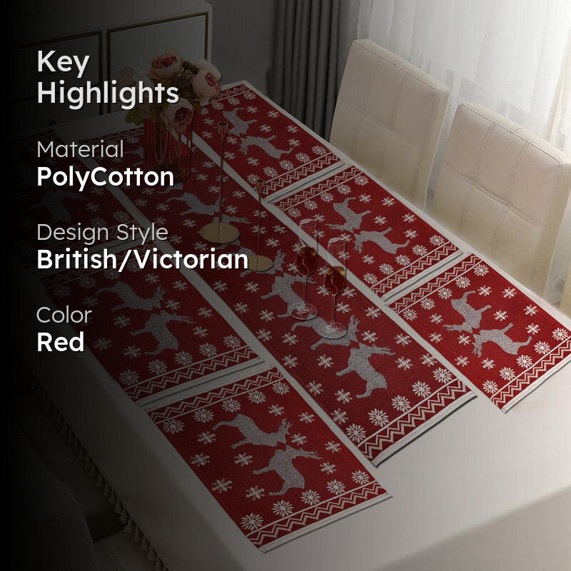 Crimson Stag Jacquard Woven Placemat With Runner - Seven Piece Set media 2