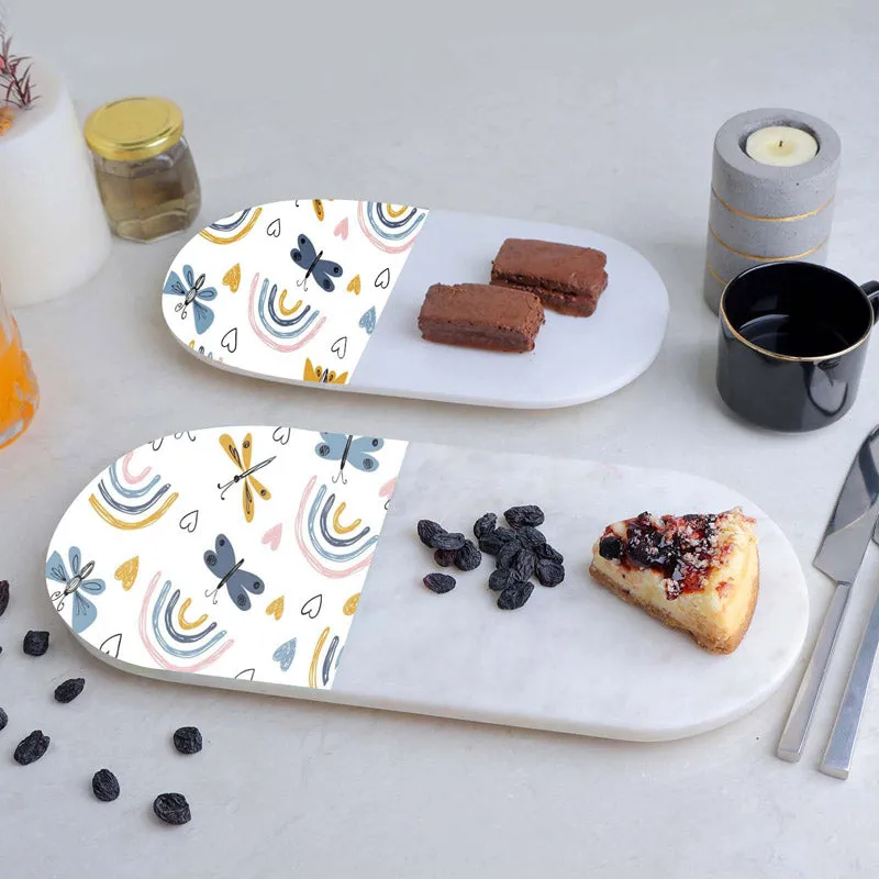 Ovelta Rainbow Printed (Marble,Brass) Marble Platter - Set of Two media 1
