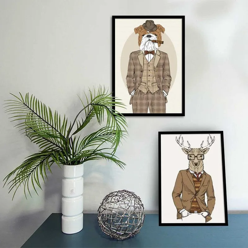 Dapper Duo Paper Wall Painting With MDF Frame - Set Of Two media 4