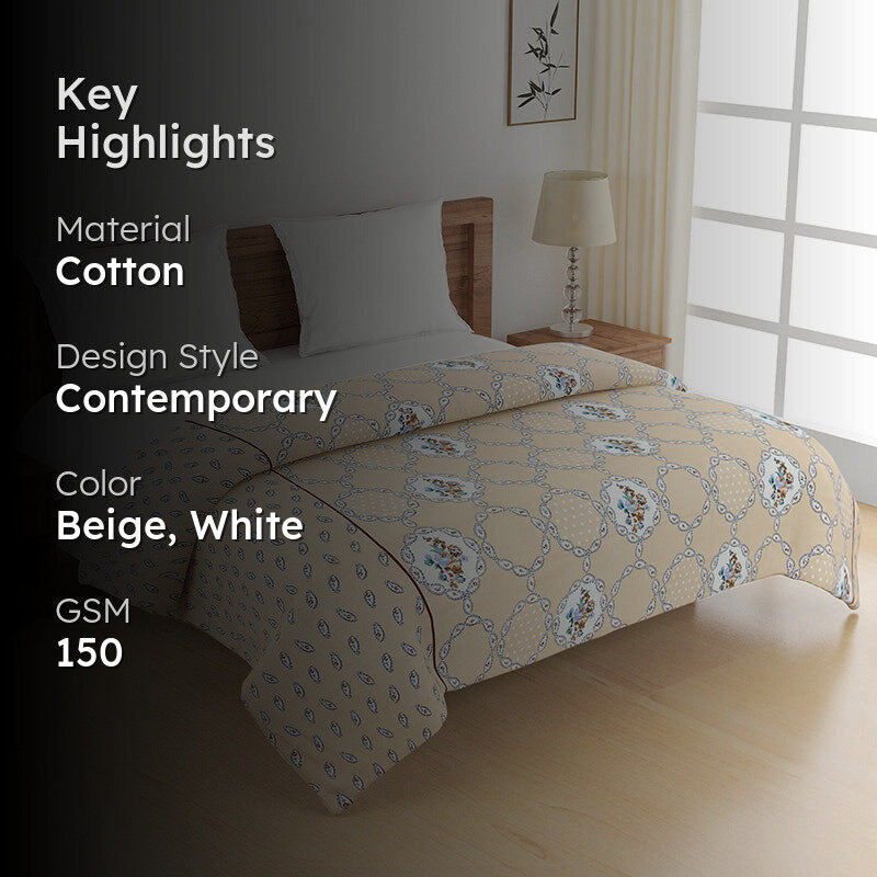Swayam Rose Grove Cotton Comforter (Beige) - 150 GSM media 2