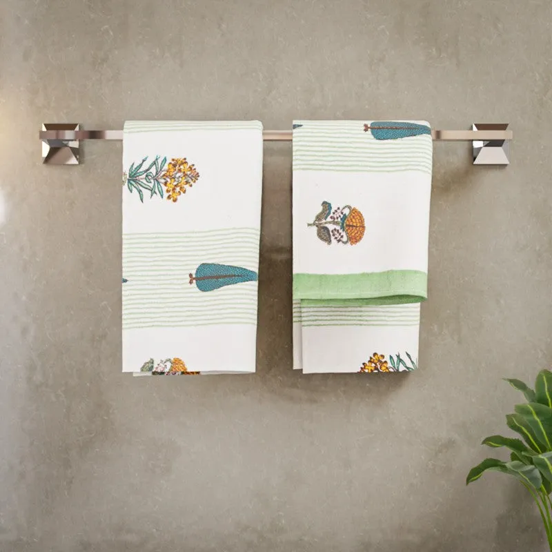 Jungle Fern Cotton Hand Towel (Light Green) - Set Of Two media 3