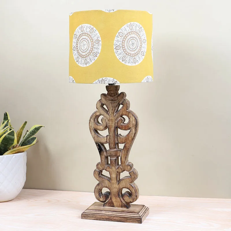 Mandala Merry Deco Printed Mango Wood Table Lamp - Brown,Yellow,White media 2