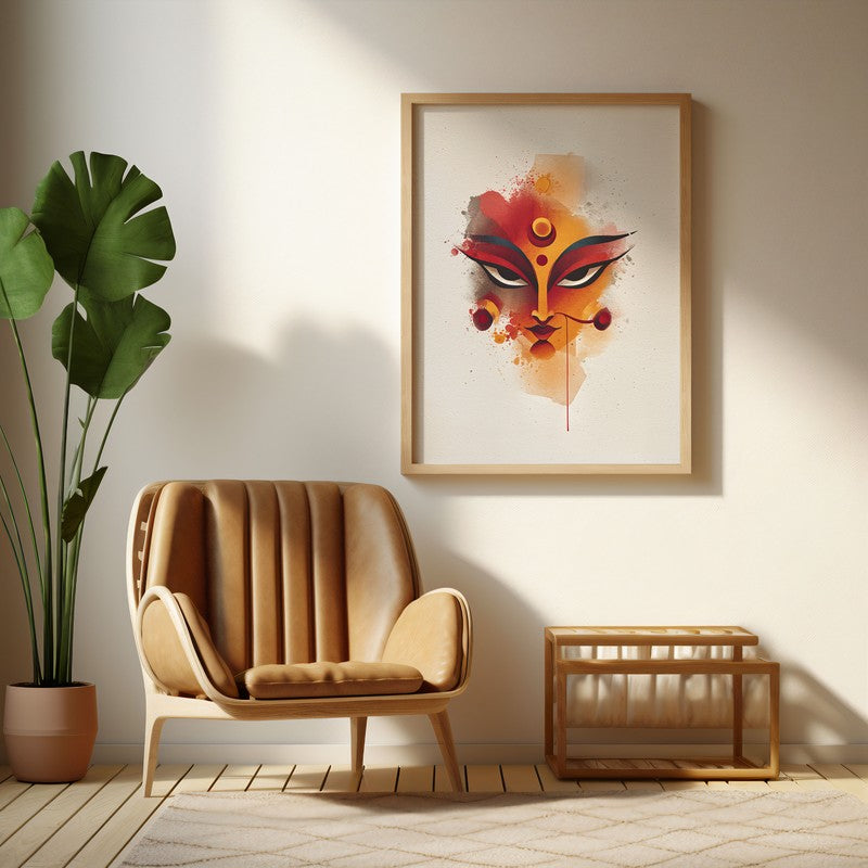 Jagat Swamini Maa Durga Archival Paper Wall Art - Natural Brown Frame