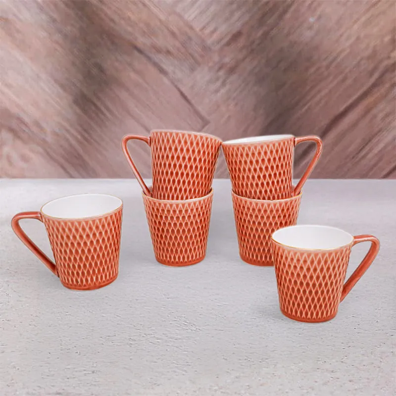 Bruna Porcelain Tea Cup (180 mL Each)/Orange)- Set of Six media 1