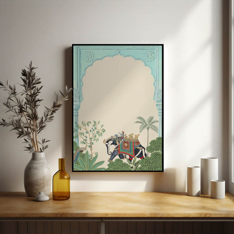 Eka Gaja Framed Jharokha Canvas Wall Painting media 5