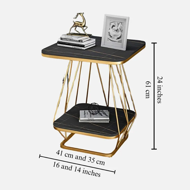 Solstice Form Metal Accent Table with Marble Top - Charcoal & Gold media 5