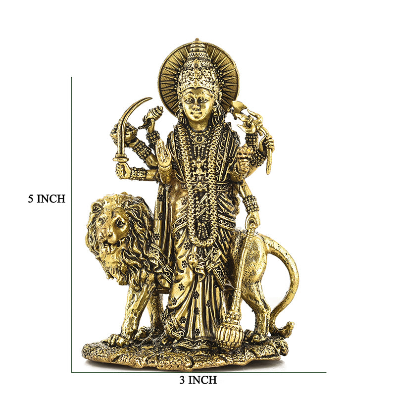 Powerful Shakti Brass Durga Idol - Gold media 7