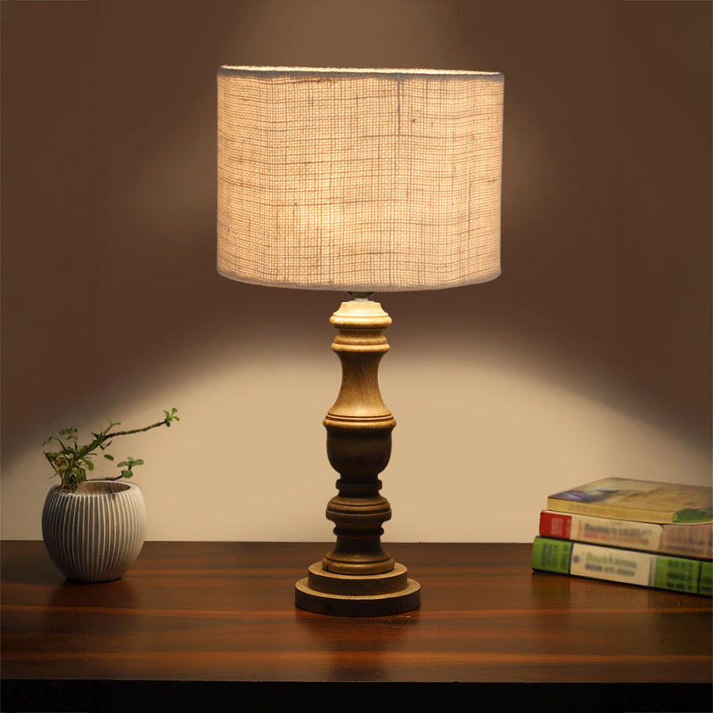 Sienna Carve Wooden Table Lamp - White