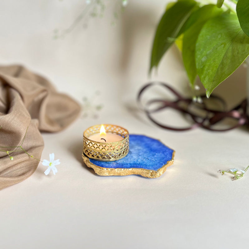 Niema Handcrafted Agate Tealight Candle Holder - Blue