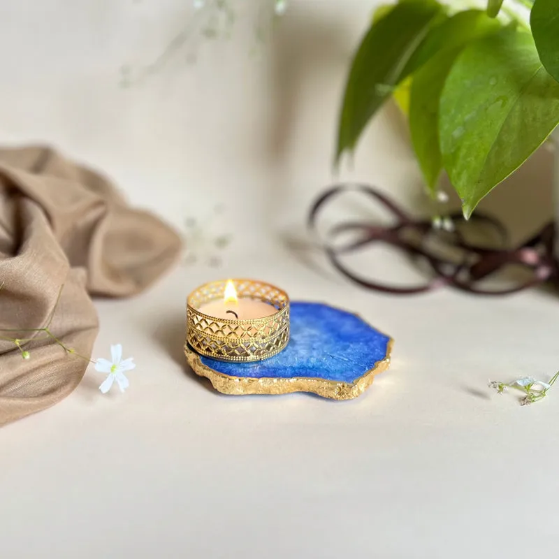 Niema Handcrafted Agate Tealight Candle Holder - Blue media 1