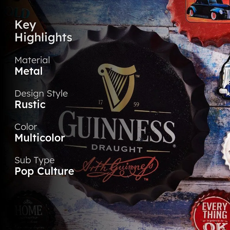 Guinness Draught Bottle Cap Metal Wall Accent media 2