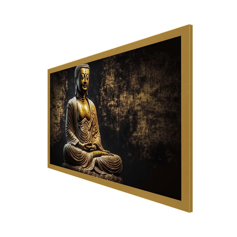 Zen Golden Buddha Canvas Wall Painting With Frame media 7