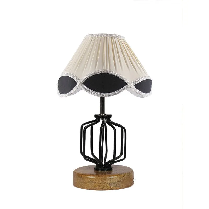 Aurenda Cotton Table Lamp With Wooden Base - Ivory media 5