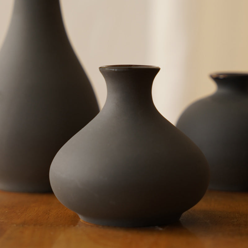 Elegant Black Ceramic Urn Vase - Set of Five media 3