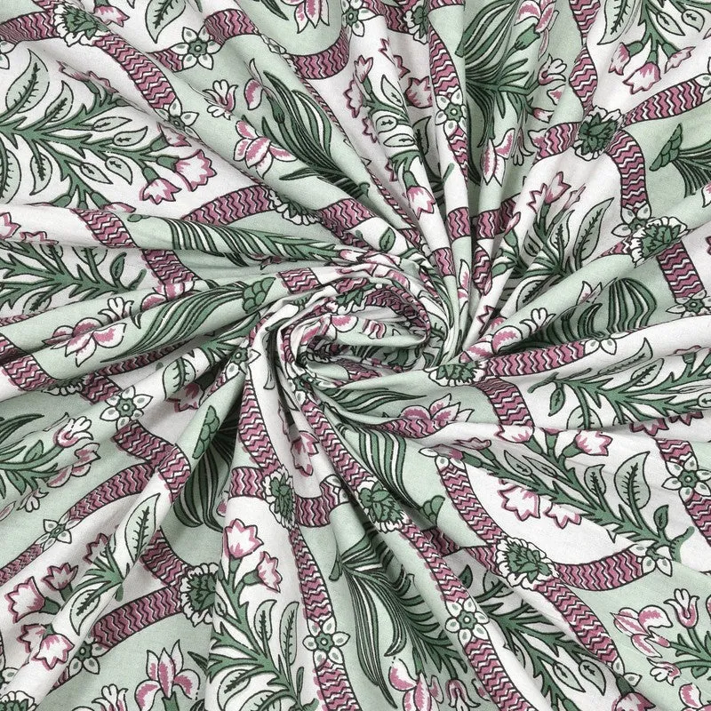 Nesty Cotton Bedsheet (Green,Pink) - 240 TC media 5