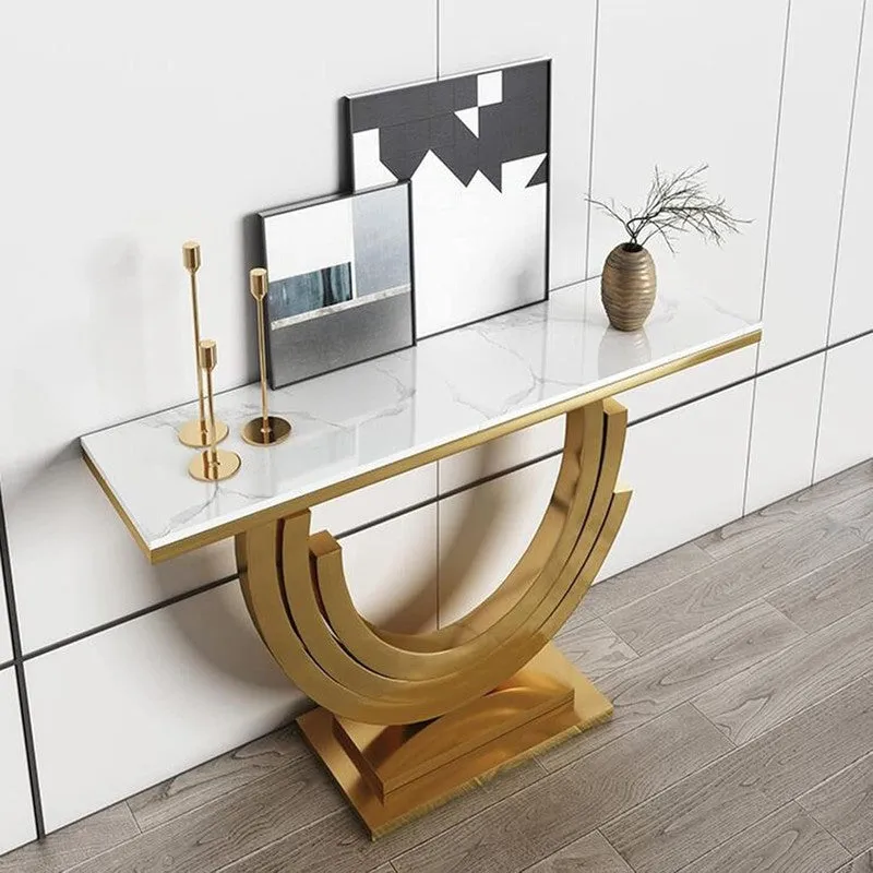 Triple Arc Metal Console Table with Marble Top - Large media 1