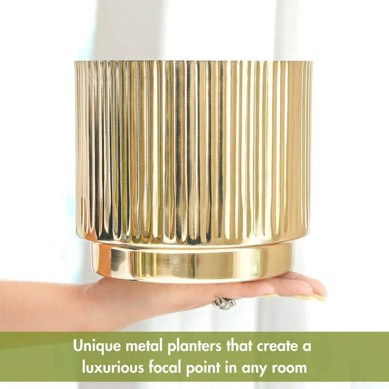 Royale Golden Metal Fluted Planter media 5
